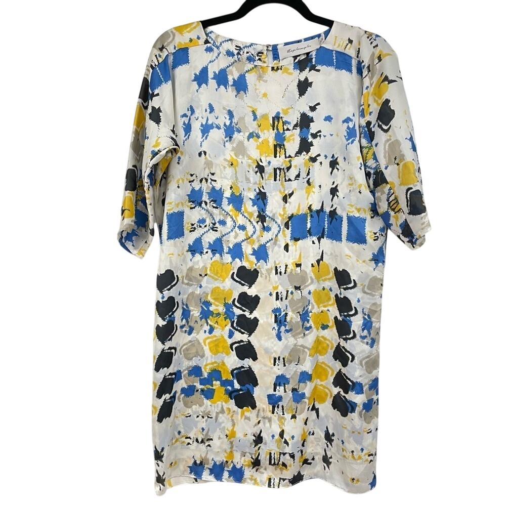 Misa T Bags Los Angeles Blue & Yellow Silk Mini Shift Dress XS Short Sleeve